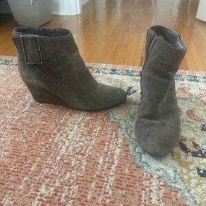 Gray suede wedge bootie